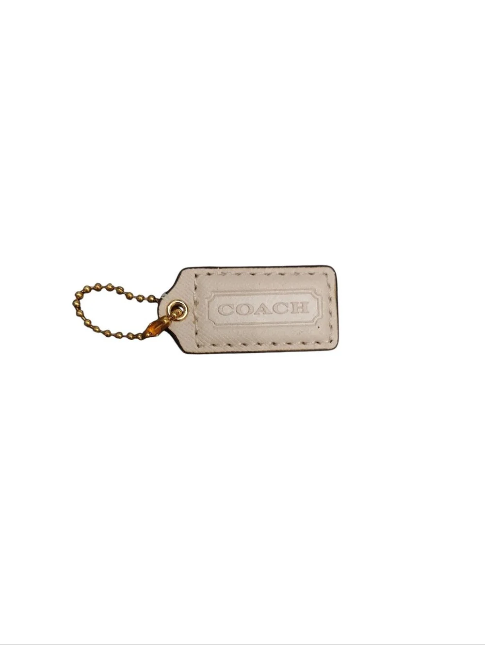 Coach Beige Leather Hangtag With Brass Chain Measures 2